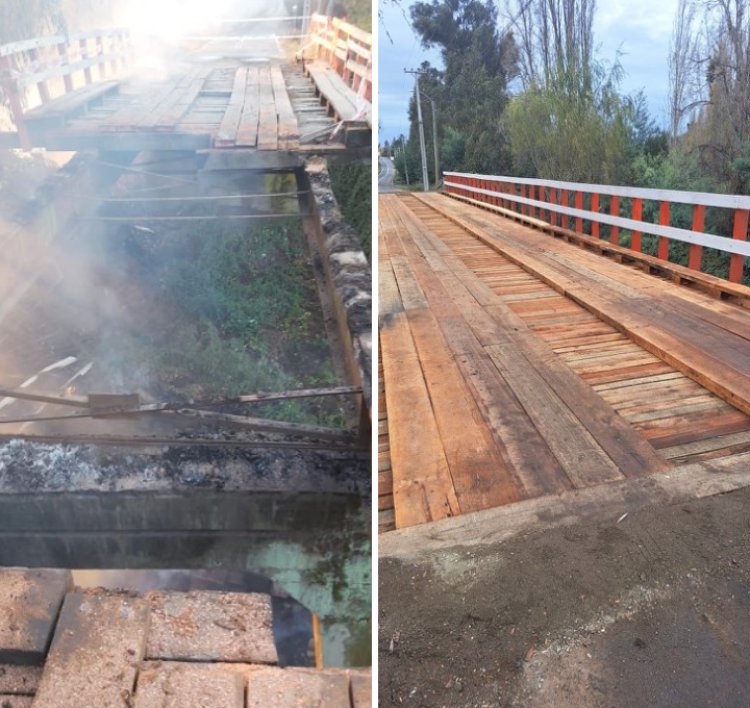MOP repuso puente que fue incendiado al interior de la localidad de Villaseca en la comuna de Retiro