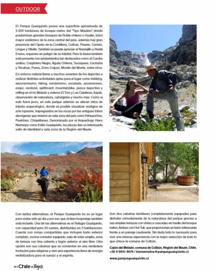 Revista “Chile es Tuyo” de Sernatur destaca al “Parque Guaiquivilo” como destino turístico imperdible de visitar