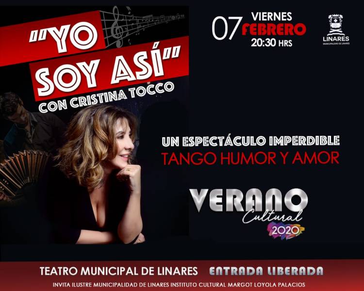 Tango y humor trae Cristina Tocco al Teatro Municipal de Linares