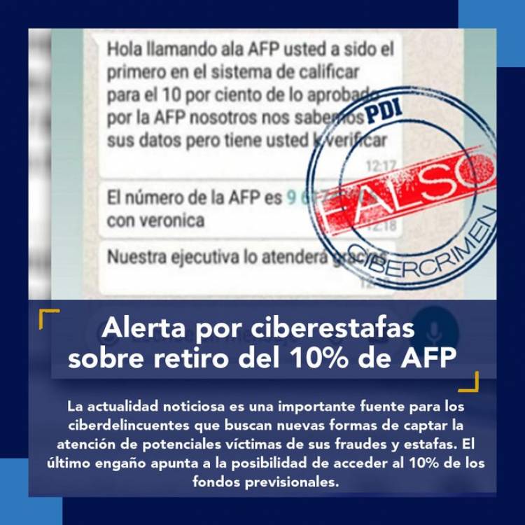 Alerta por ciberestafas sobre retiro del 10 por ciento de las AFP